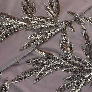 Peach Floral Sequins Embroidery Net Fabric 19902