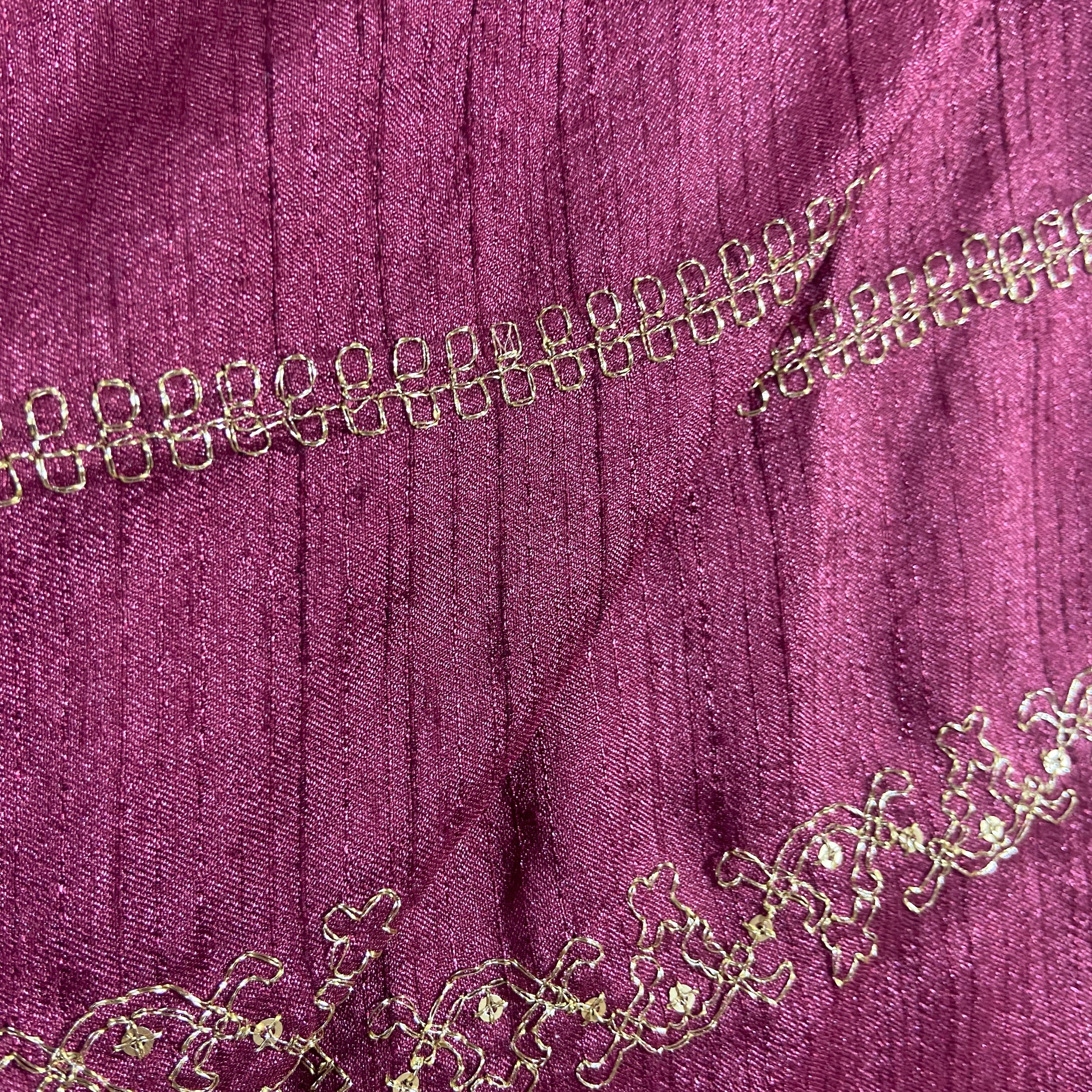 Brick Red Zari Embroidery Dupian Silk Fabric 19905
