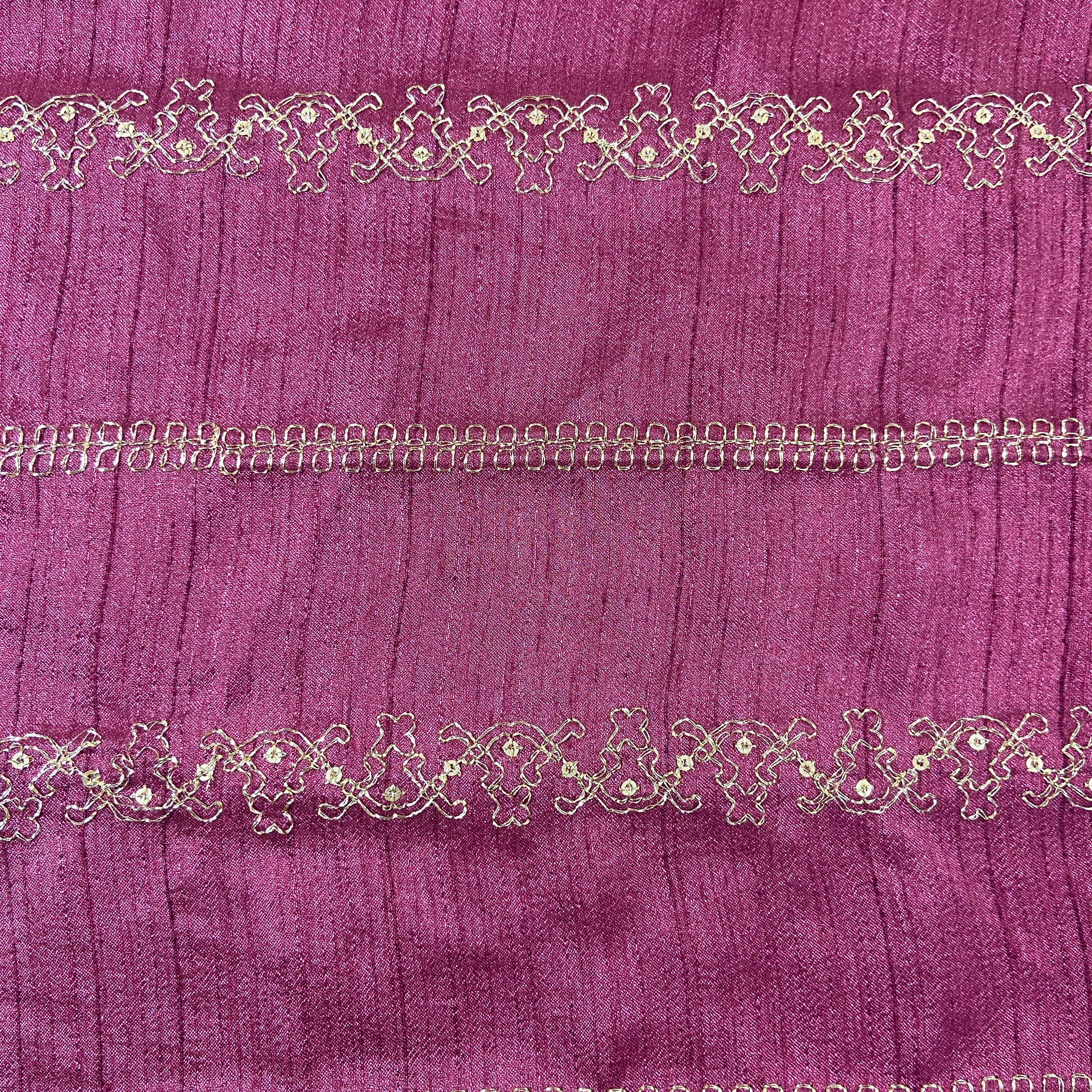 Brick Red Zari Embroidery Dupian Silk Fabric 19905