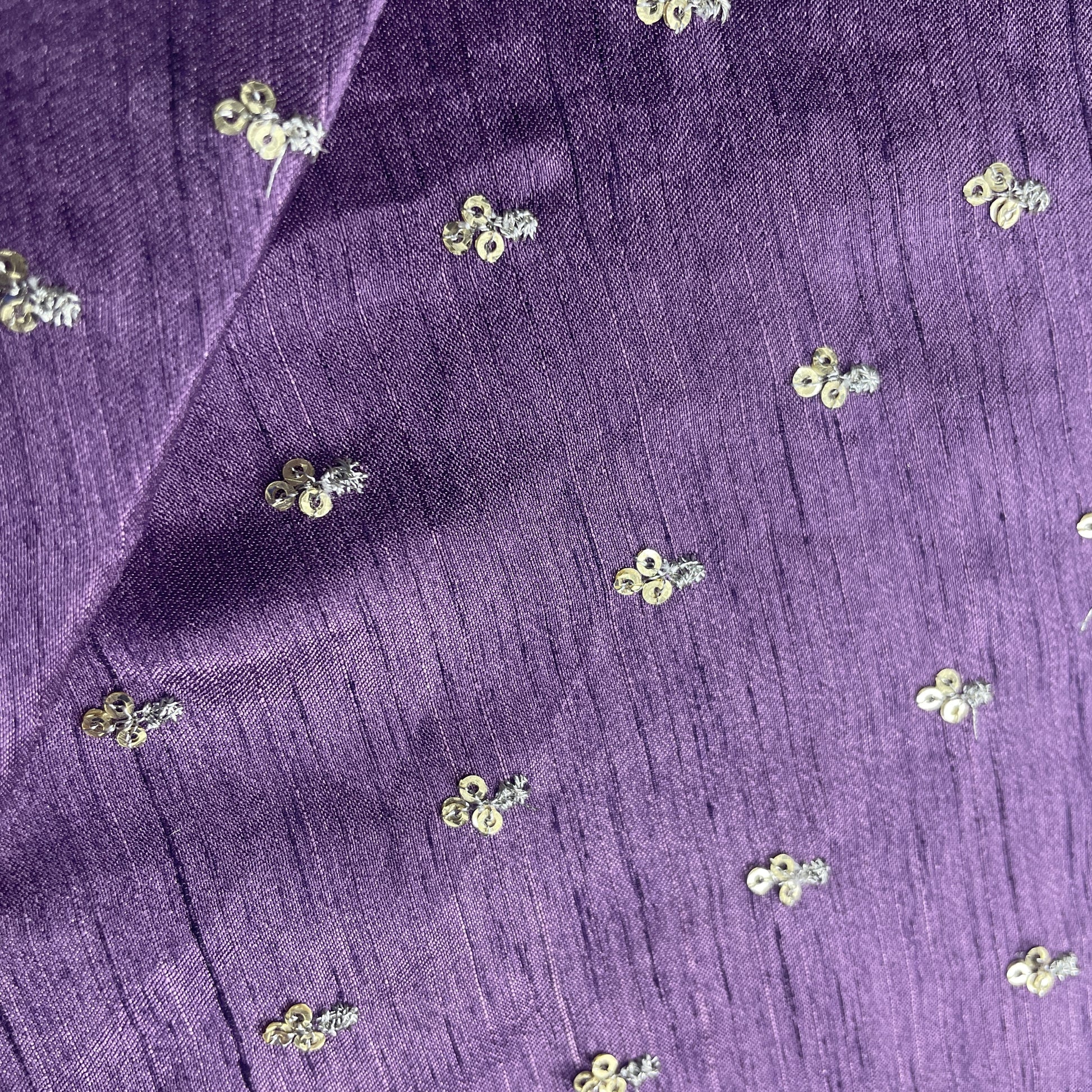 Purple Sequins Embroidery Dupion Silk Fabric 19908
