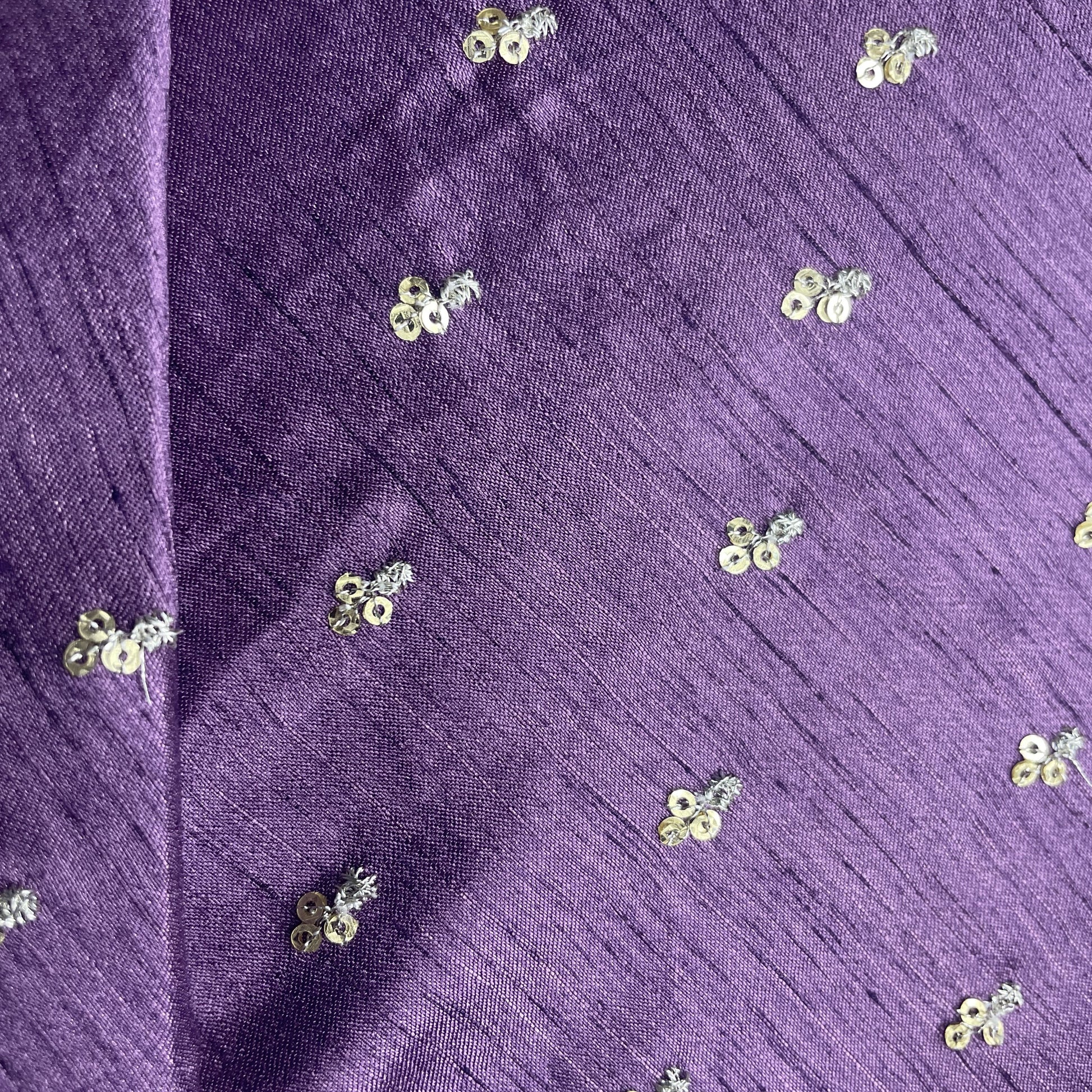 Purple Sequins Embroidery Dupion Silk Fabric 19908