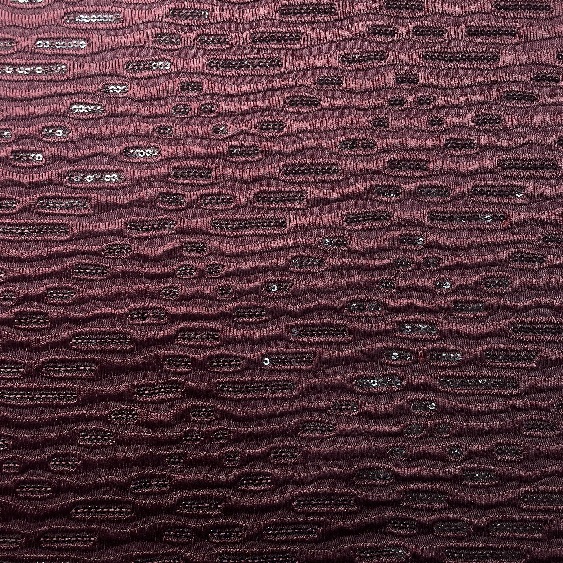 Maroon Sequins Thread Embroidery Russian Silk Fabric 19918