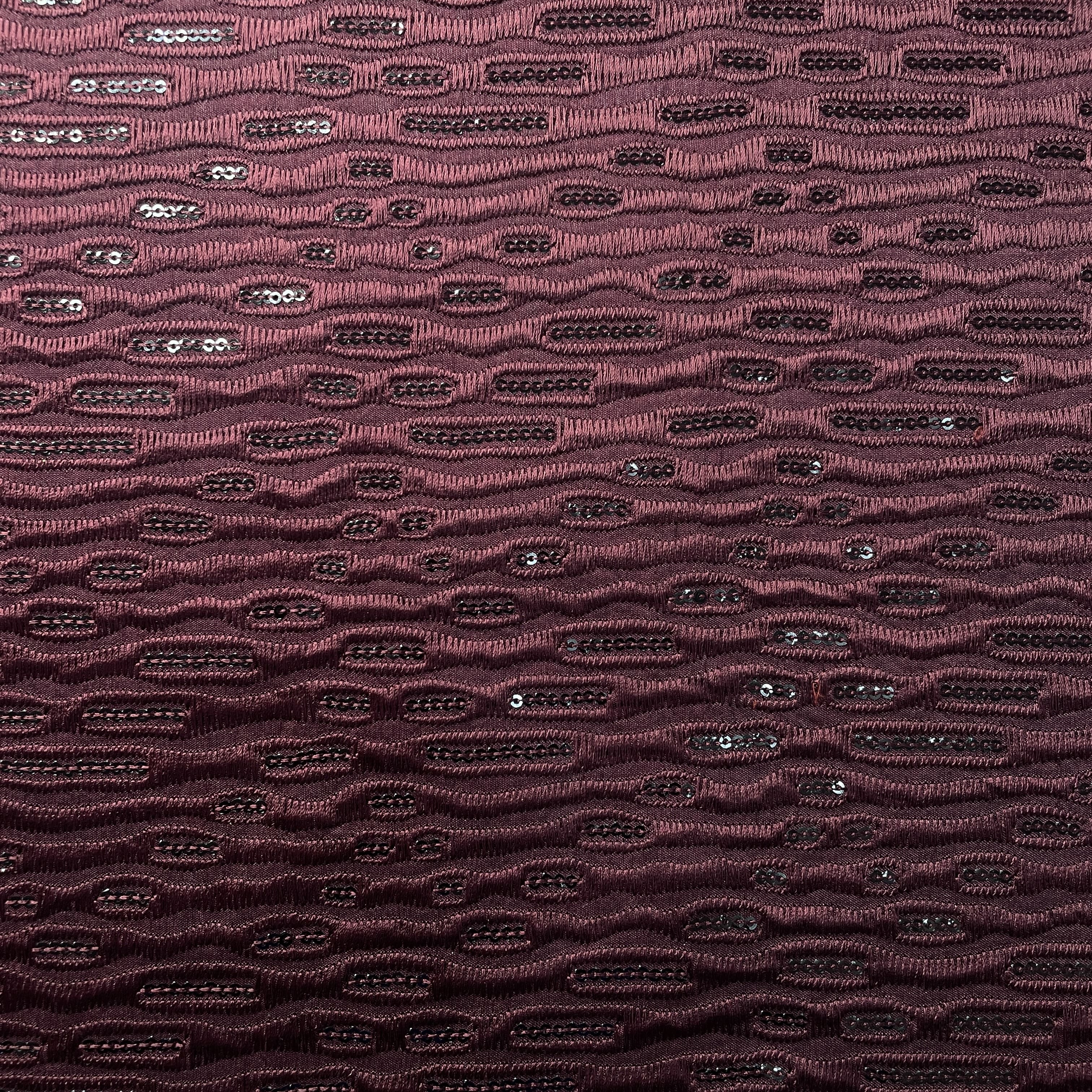 Maroon Sequins Thread Embroidery Russian Silk Fabric 19918