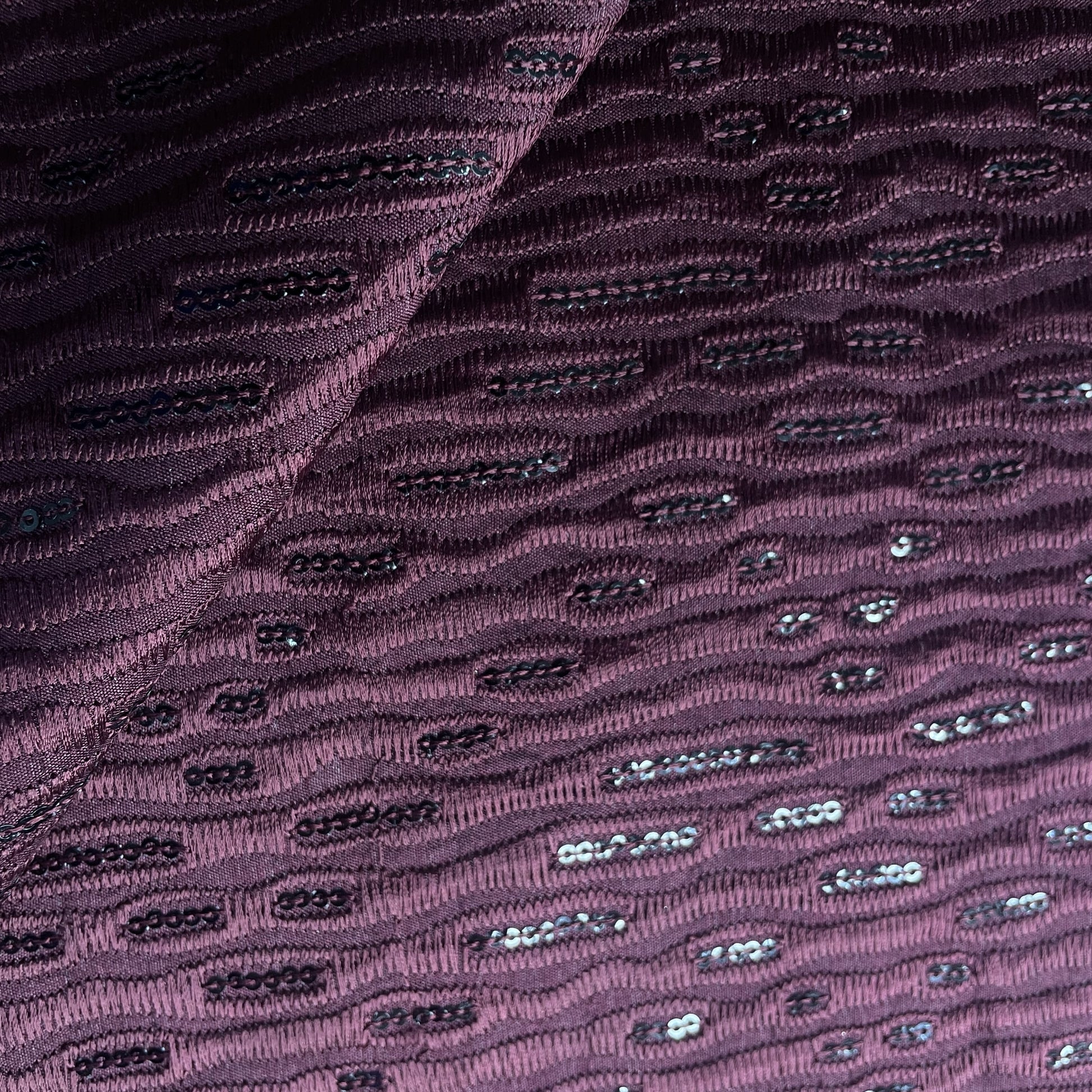 Maroon Sequins Thread Embroidery Russian Silk Fabric 19918