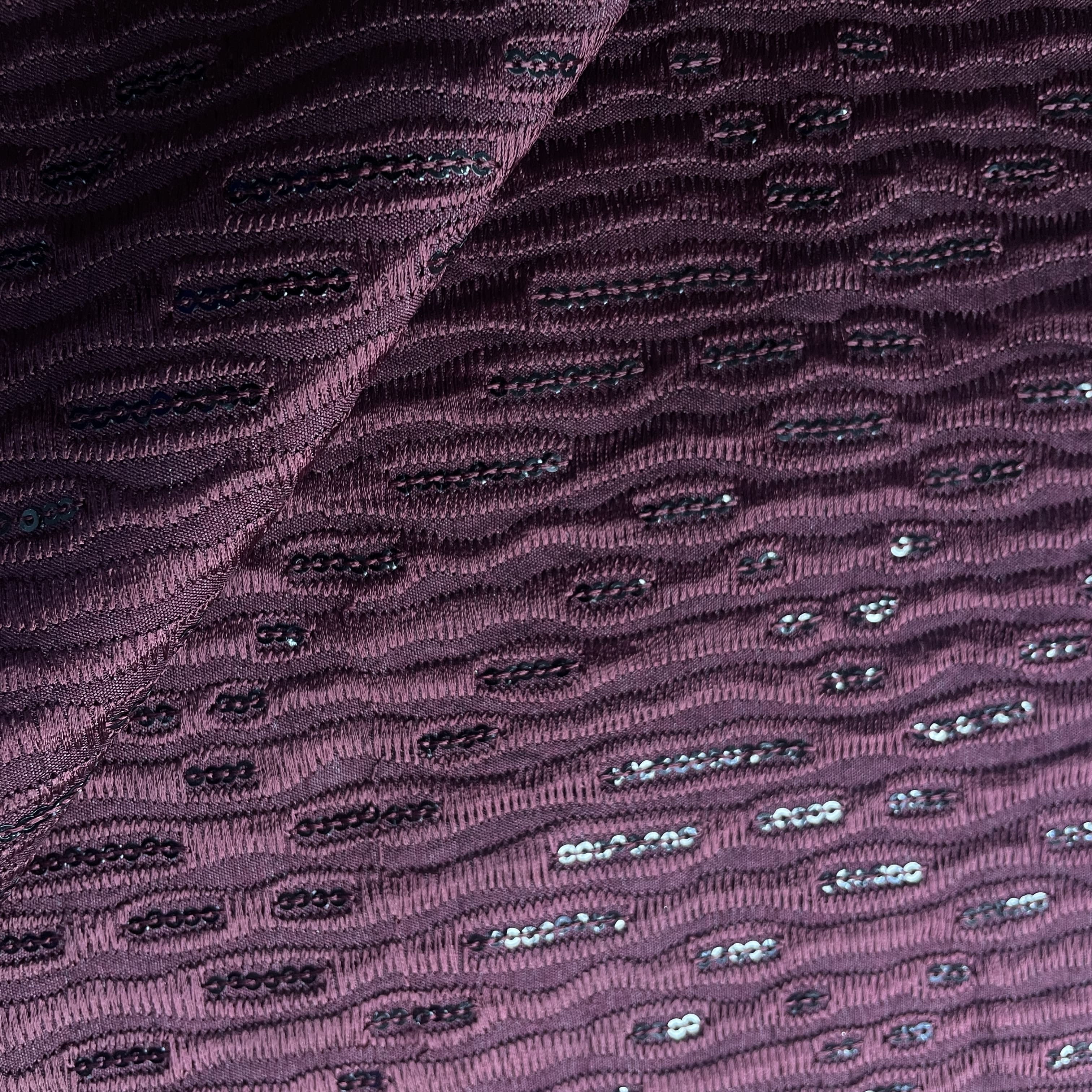 Maroon Sequins Thread Embroidery Russian Silk Fabric 19918