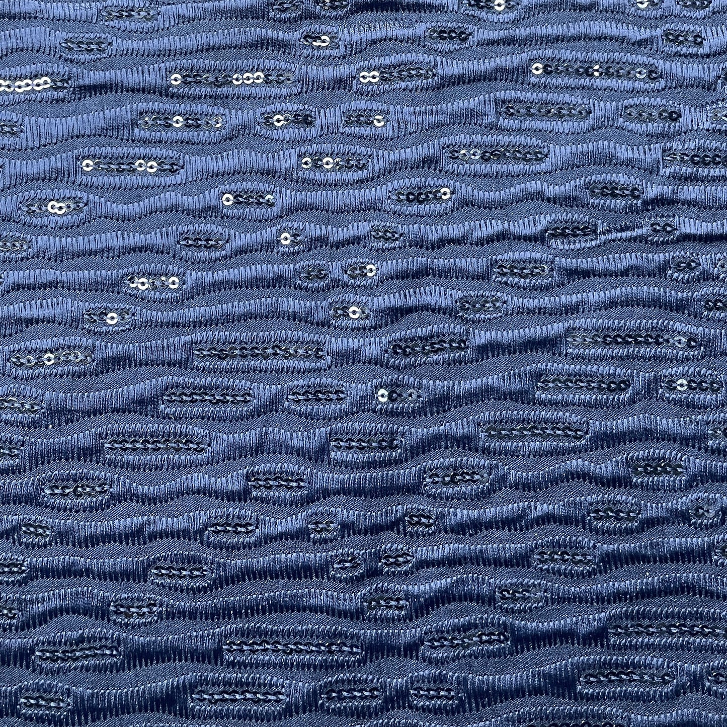 Blue Sequins Thread Embroidery Russian Silk Fabric 19919
