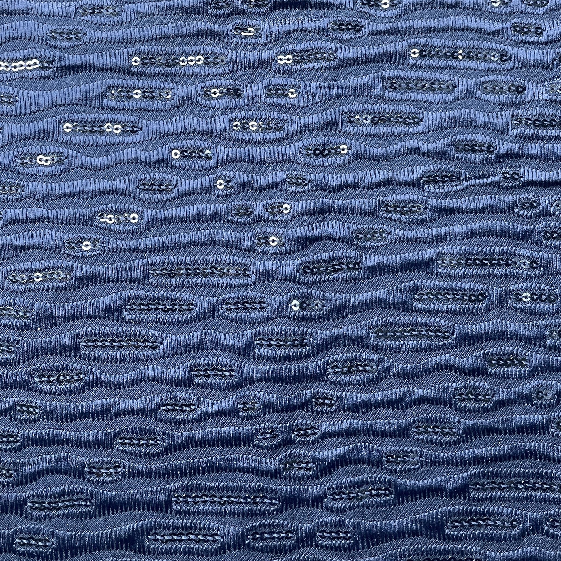 Blue Sequins Thread Embroidery Russian Silk Fabric 19919