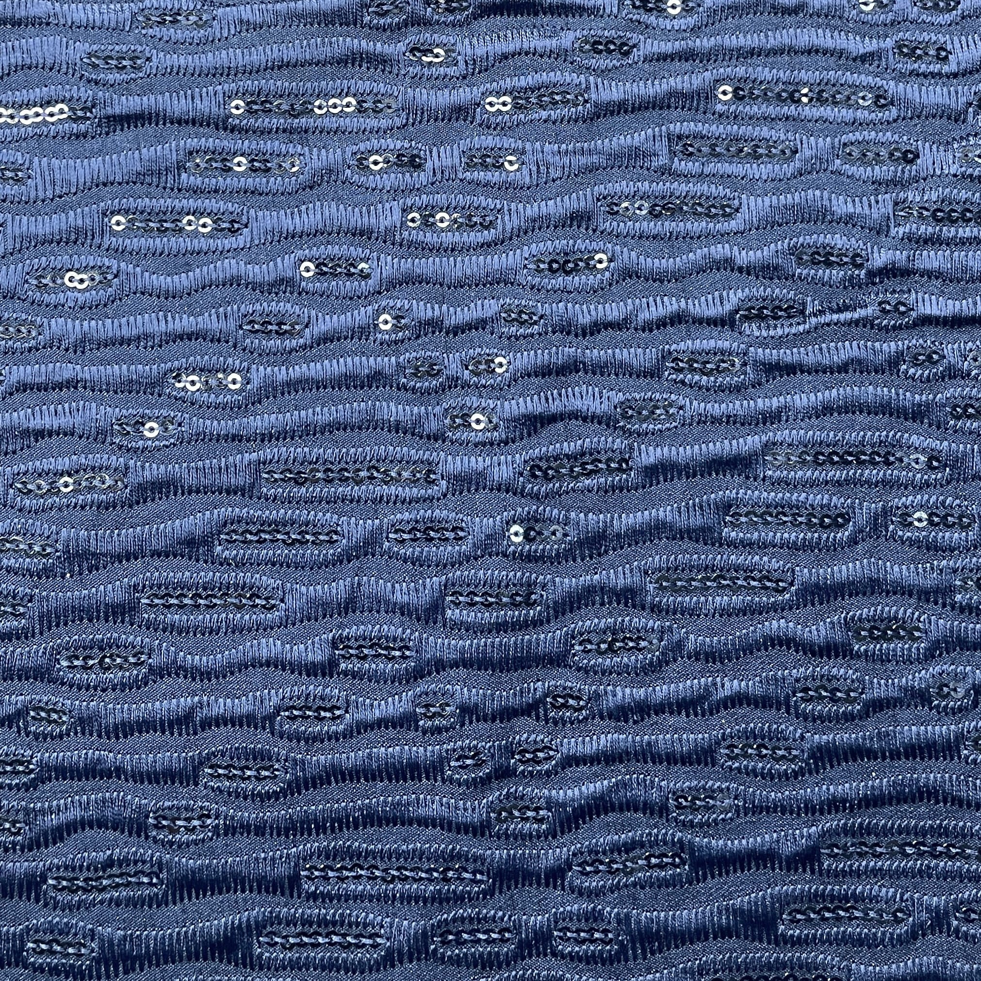 Blue Sequins Thread Embroidery Russian Silk Fabric 19919