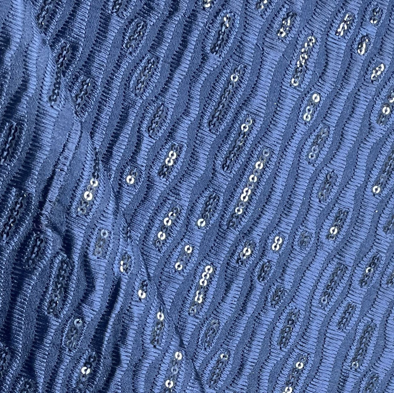 Blue Sequins Thread Embroidery Russian Silk Fabric 19919