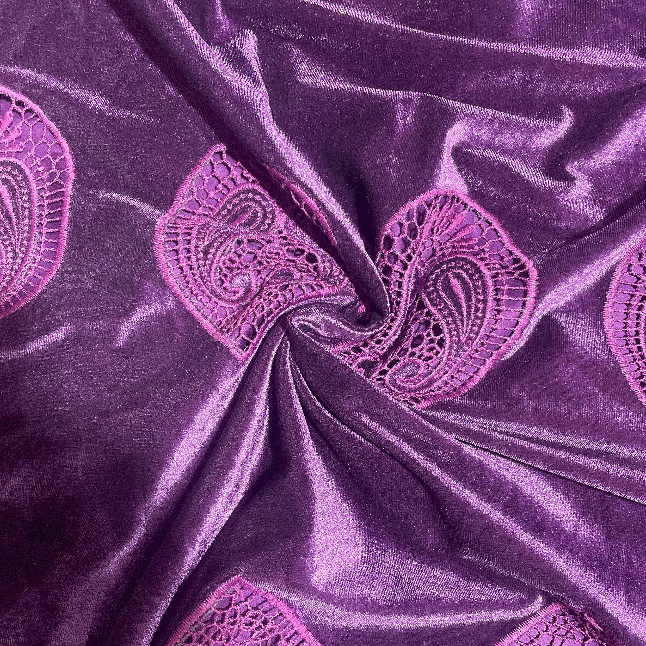 Purple Velvet Schiffli Fabric 19932