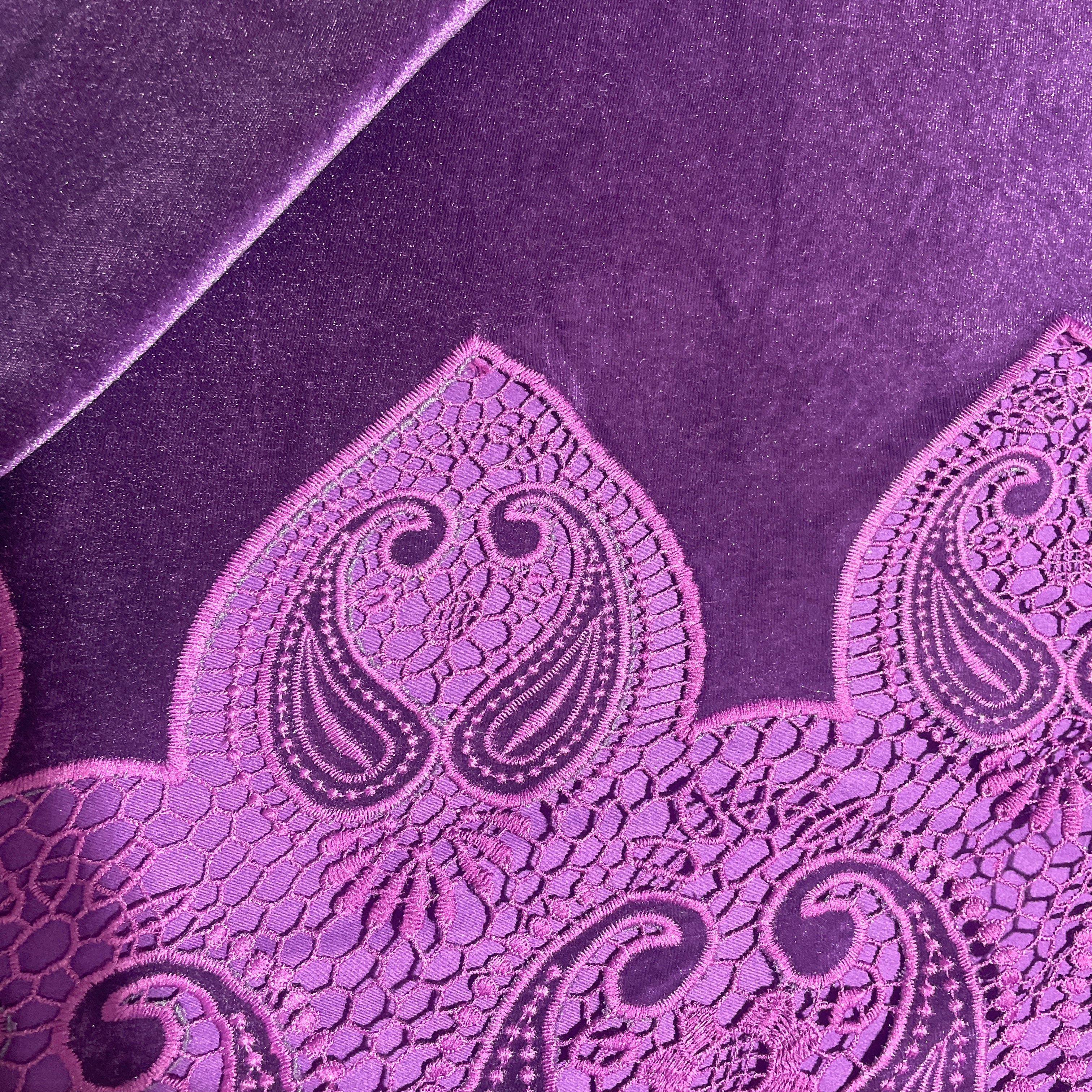 Purple Velvet Schiffli Fabric 19932