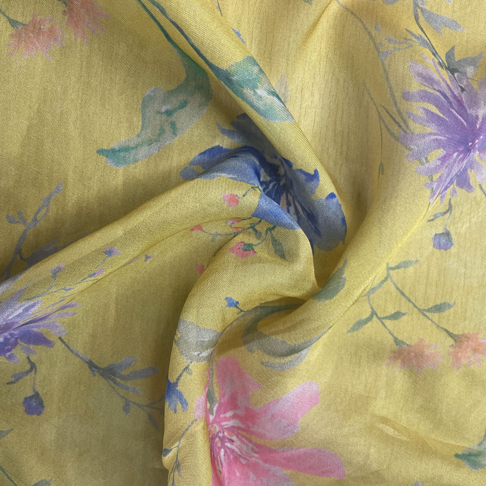 Yellow Floral Embroidery on Border Organza Fabric 19935