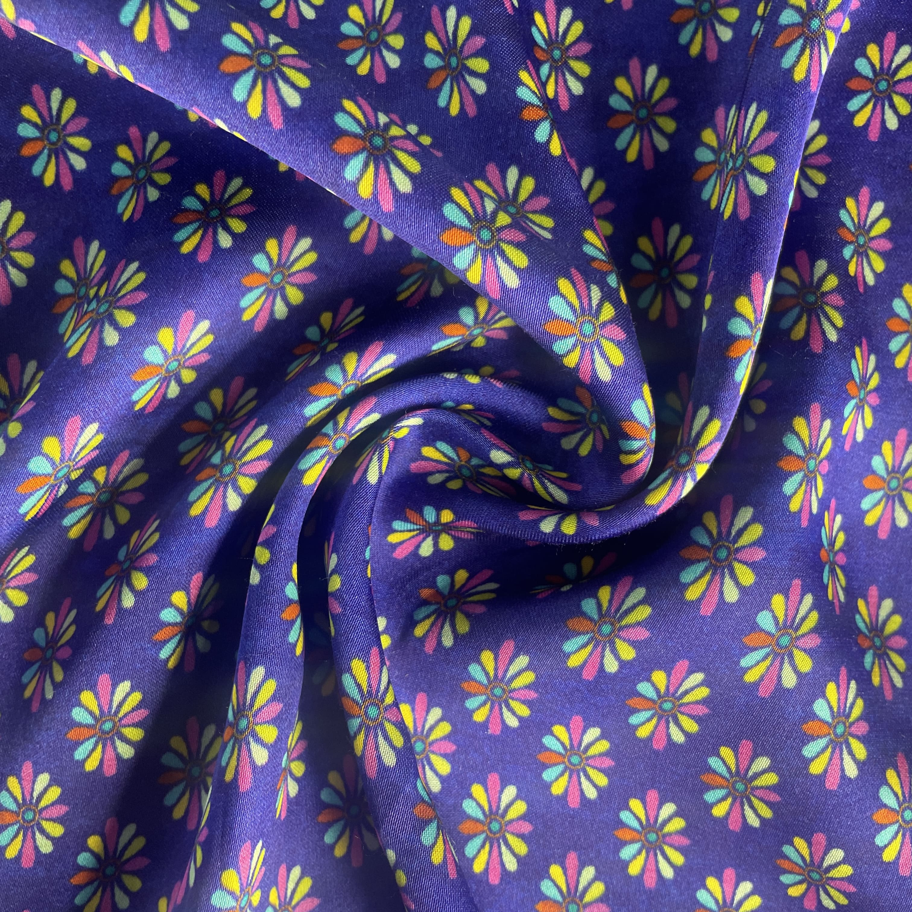 Purple Floral Print Modal Satin Fabric 19959