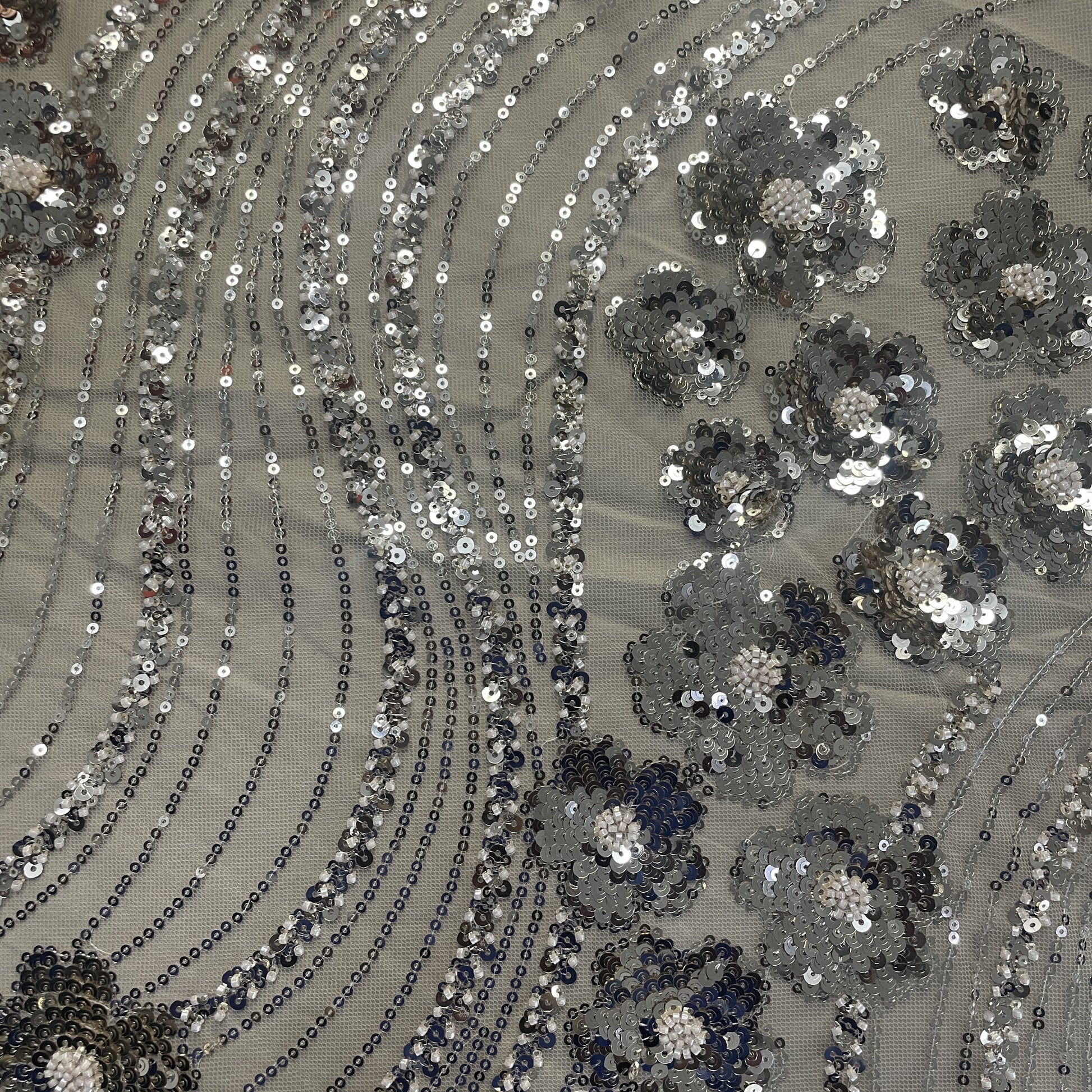 Yellow Cutdana Sequins Embroidery Net Fabric 19975