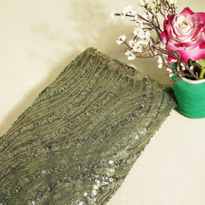 Military Green Cutdana Sequins Embroidery Net Fabric 2980 CF-19976