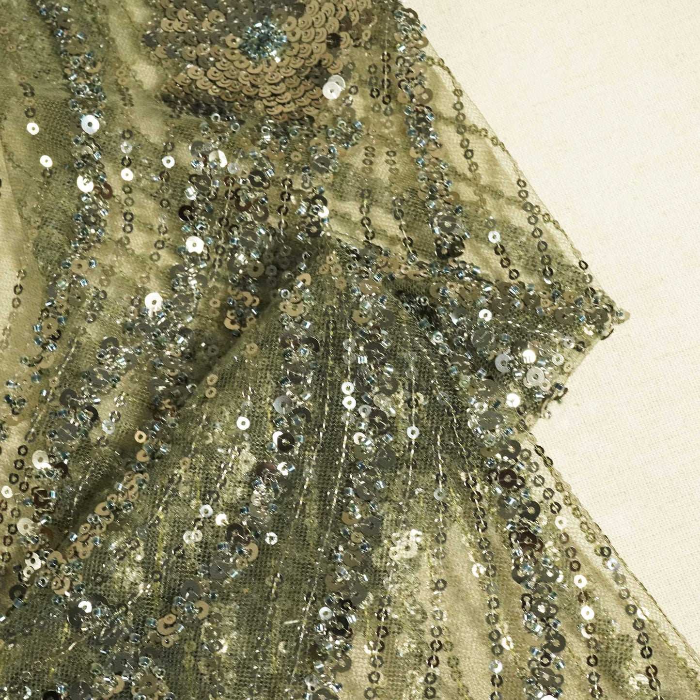 Military Green Cutdana Sequins Embroidery Net Fabric 2980 CF-19976