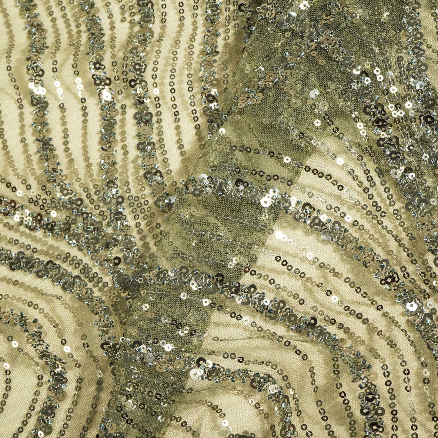 Military Green Cutdana Sequins Embroidery Net Fabric 2980 CF-19976