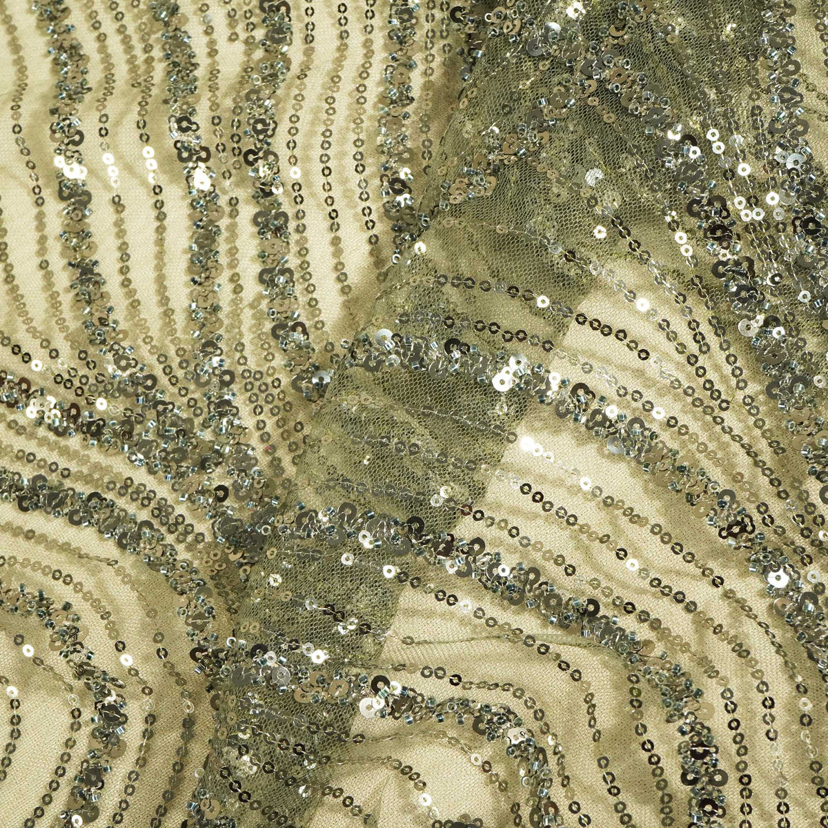 Military Green Cutdana Sequins Embroidery Net Fabric 2980 CF-19976