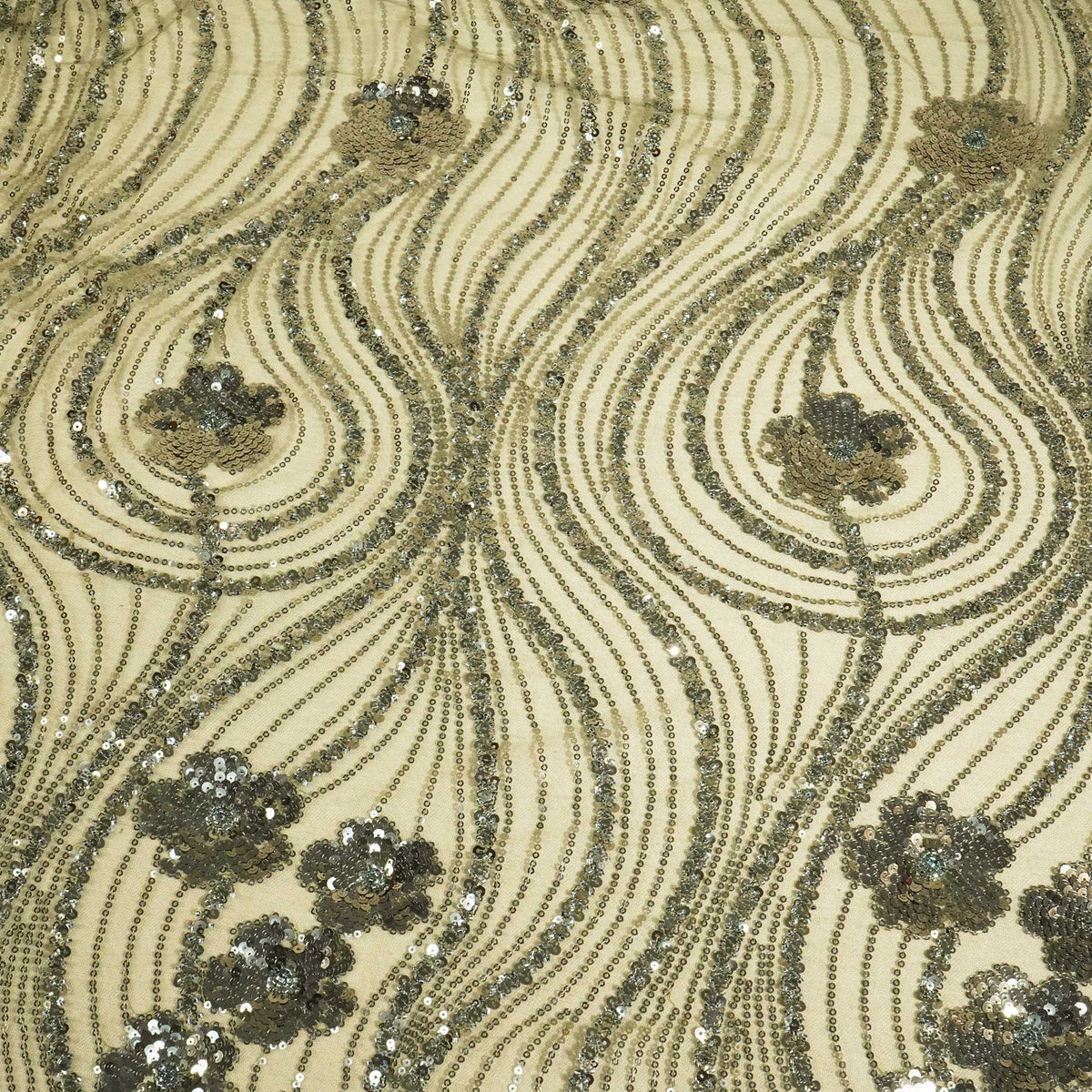 Military Green Cutdana Sequins Embroidery Net Fabric 2980 CF-19976