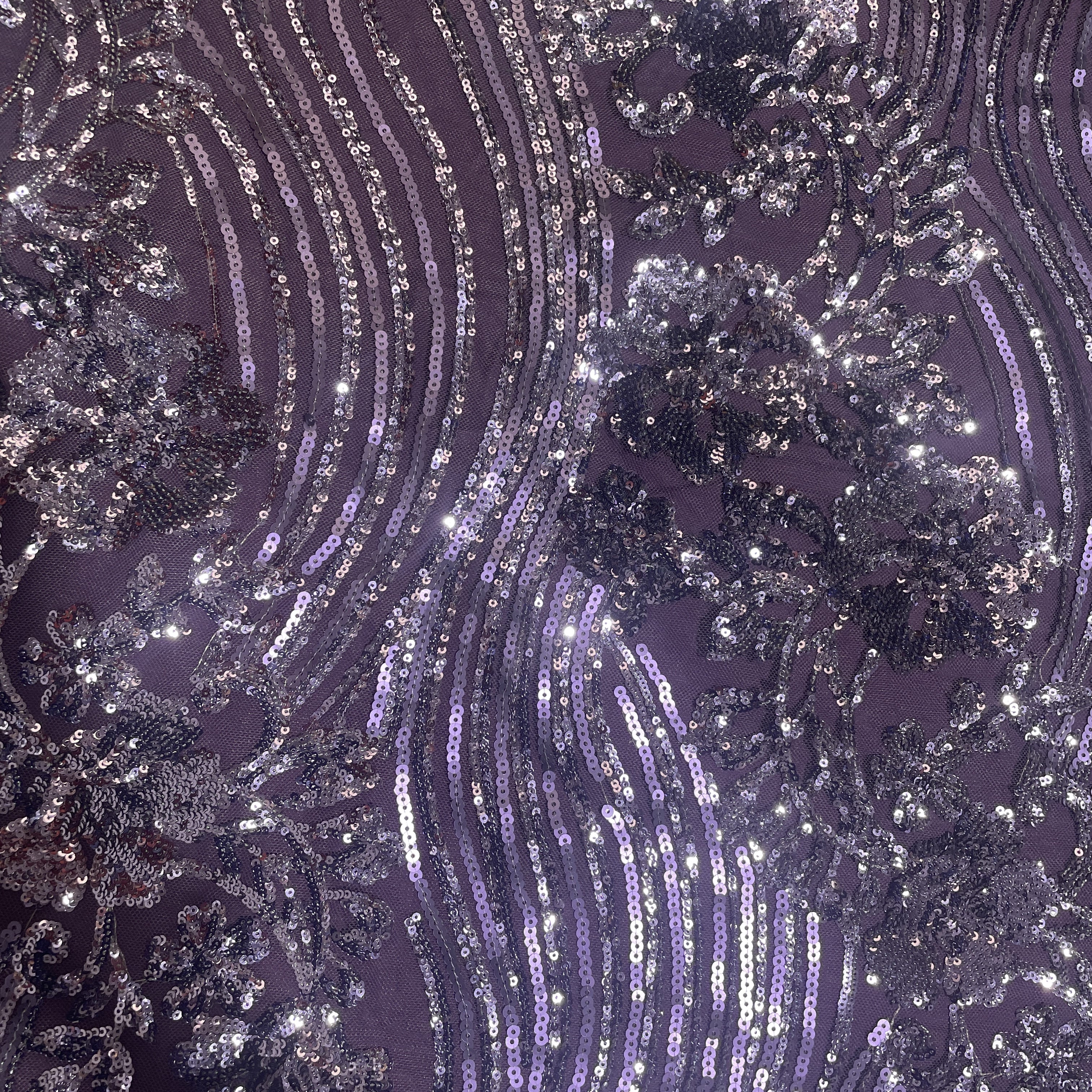Purple Sequins Embroidery Net Fabric 19977