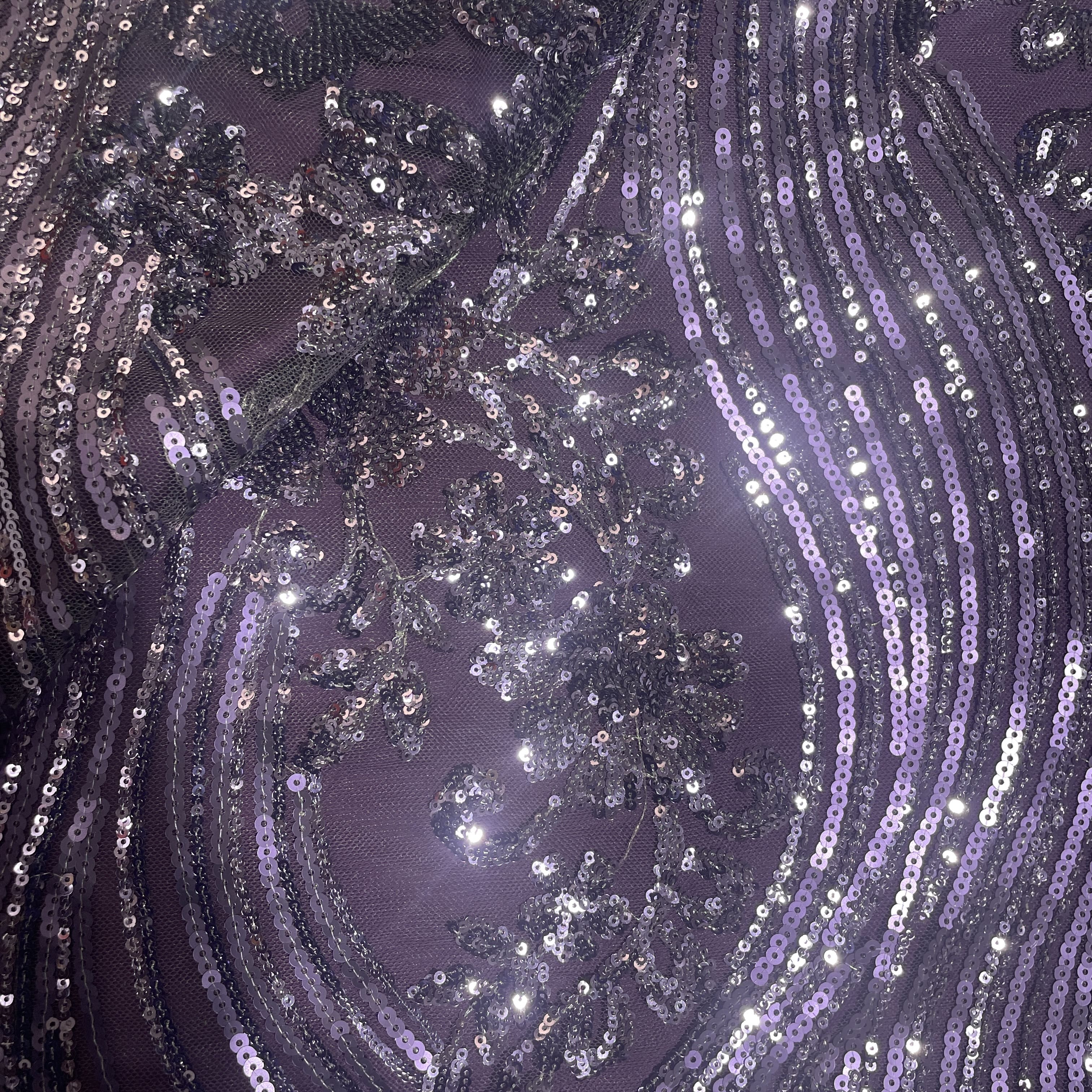 Purple Sequins Embroidery Net Fabric 19977