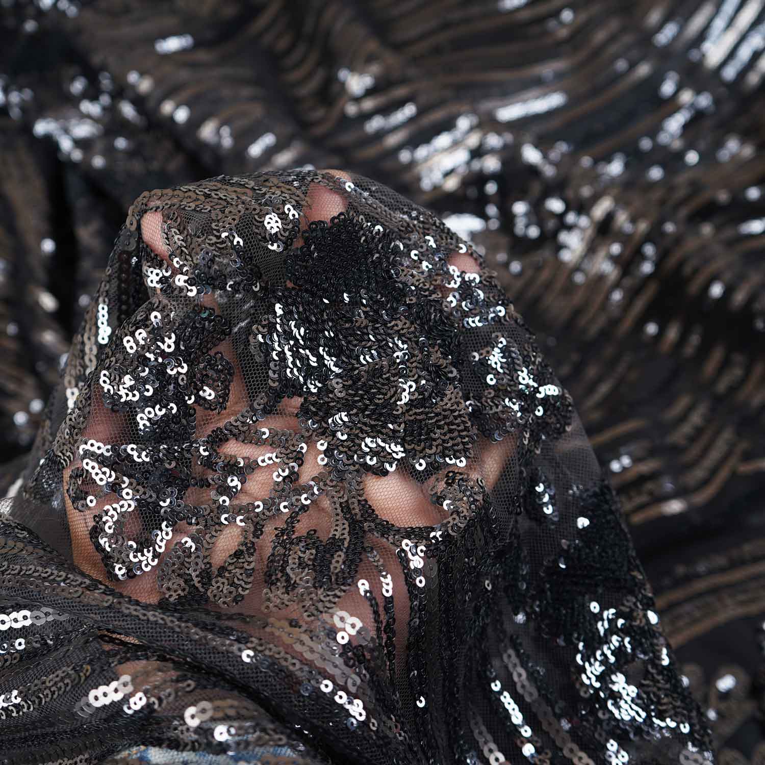 Grey Sequins Embroidery Net Fabric 19980 - TradeUNO