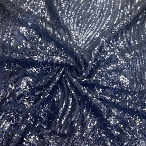 Blue Sequins Embroidery Net Fabric 19981