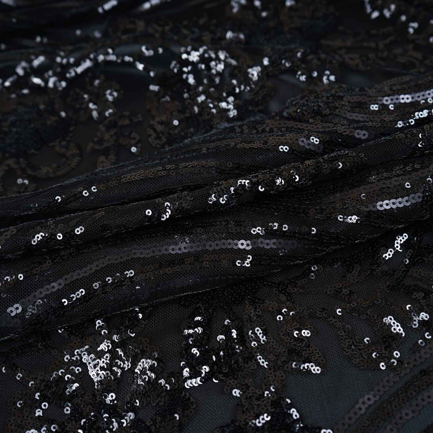 Black Sequins Embroidery Net Fabric 19982