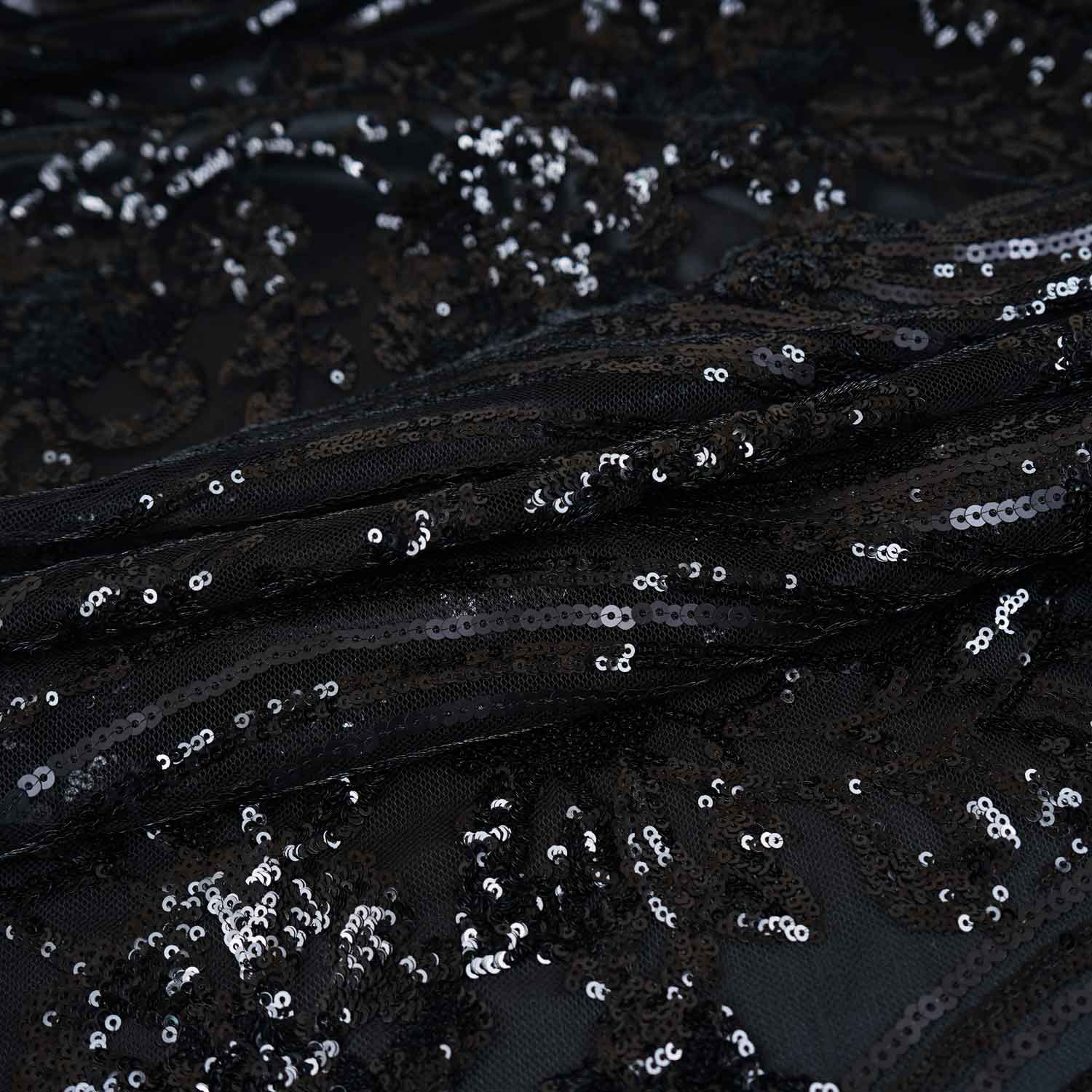 Black Sequins Embroidery Net Fabric 19982 - TradeUNO