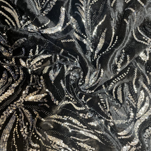 Black Sequins Cutdana Embroidery Velvet Fabric 19983