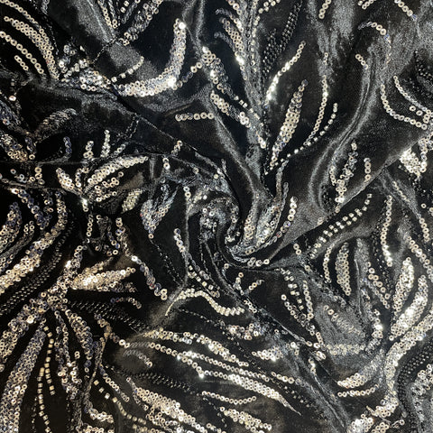 Black Sequins Cutdana Embroidery Velvet Fabric 19983