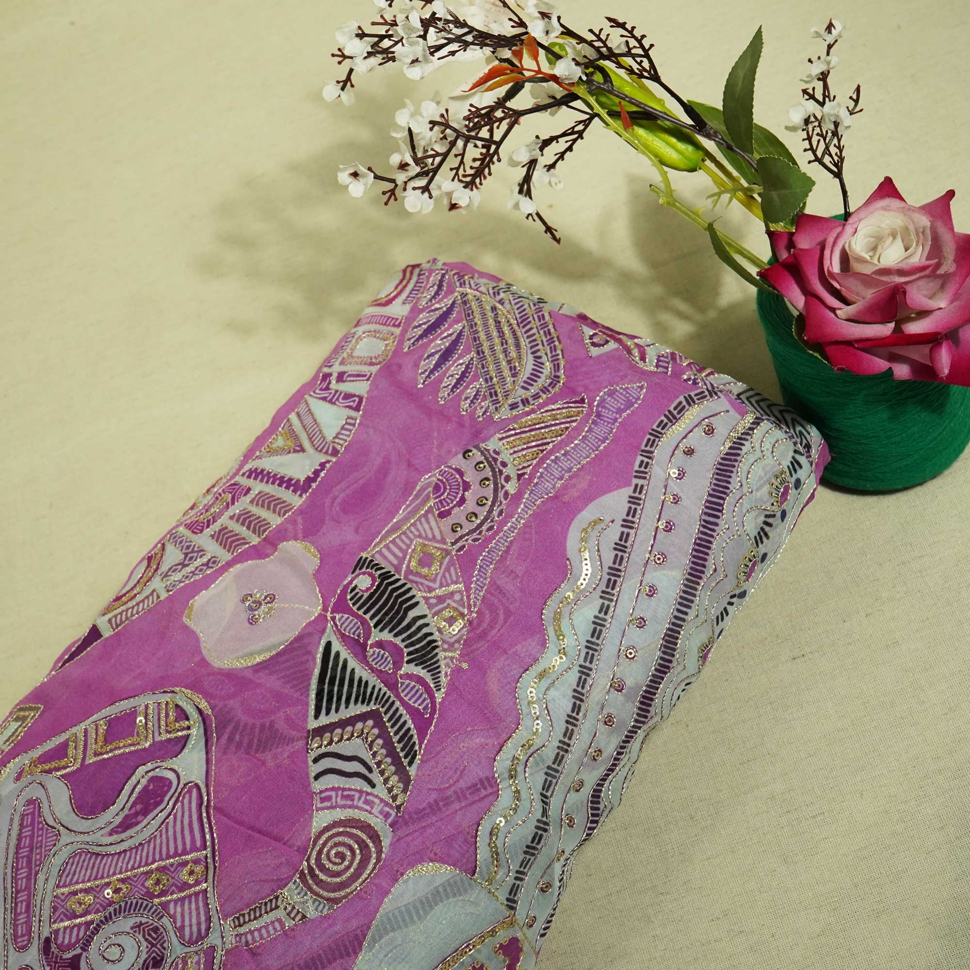 Pink Abstract Print Organza Fabric 2375 KT-19996