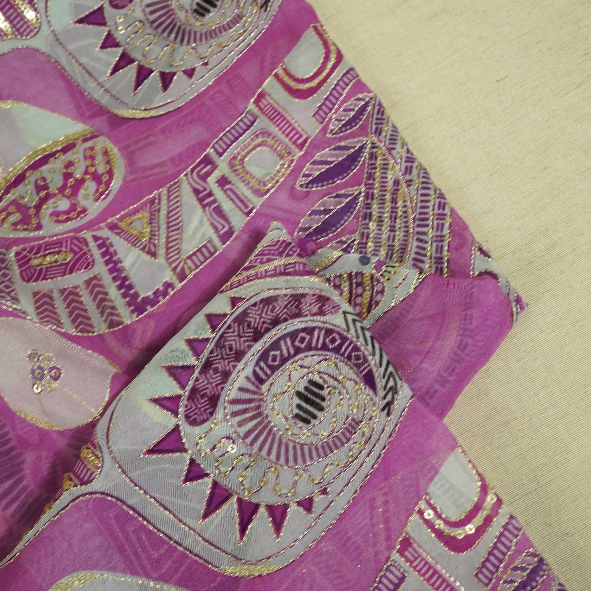 Pink Abstract Print Organza Fabric 2375 KT-19996