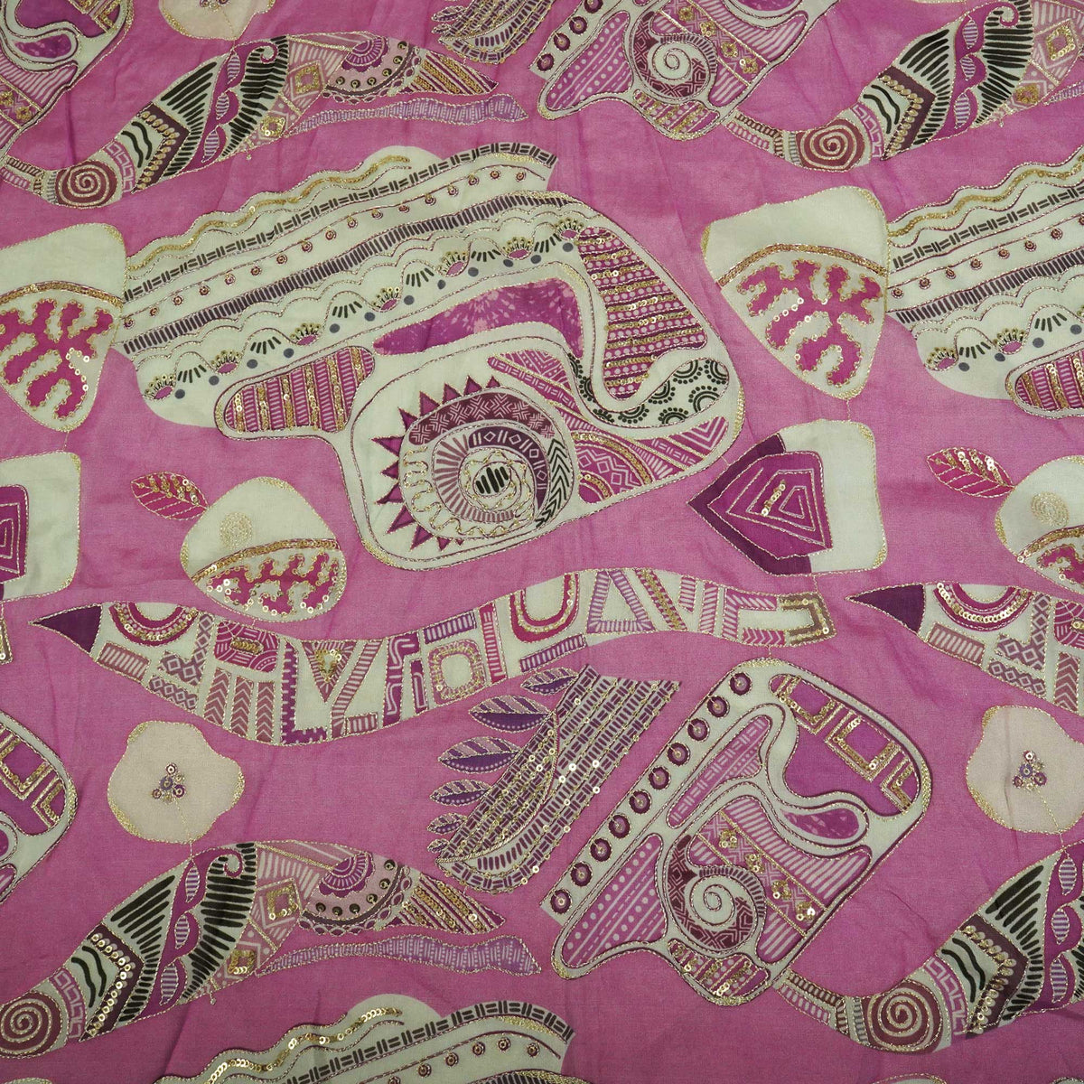 Pink Abstract Print Organza Fabric 2375 KT-19996