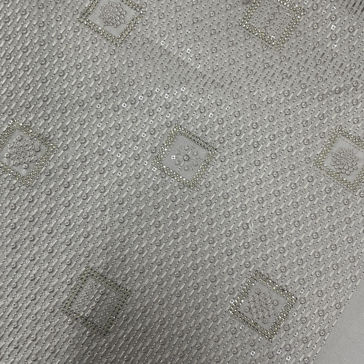 Off White Thread Sequins Embroidery Russian Silk Fabric 19998