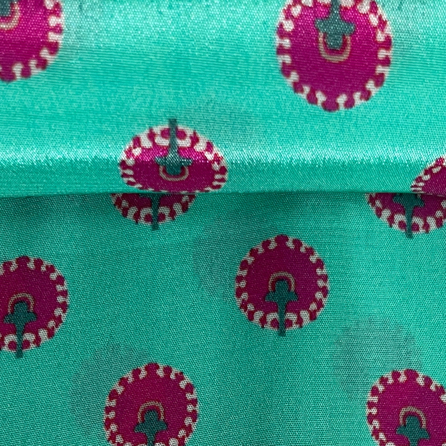 Green Traditional Print Natural Crepe 20336