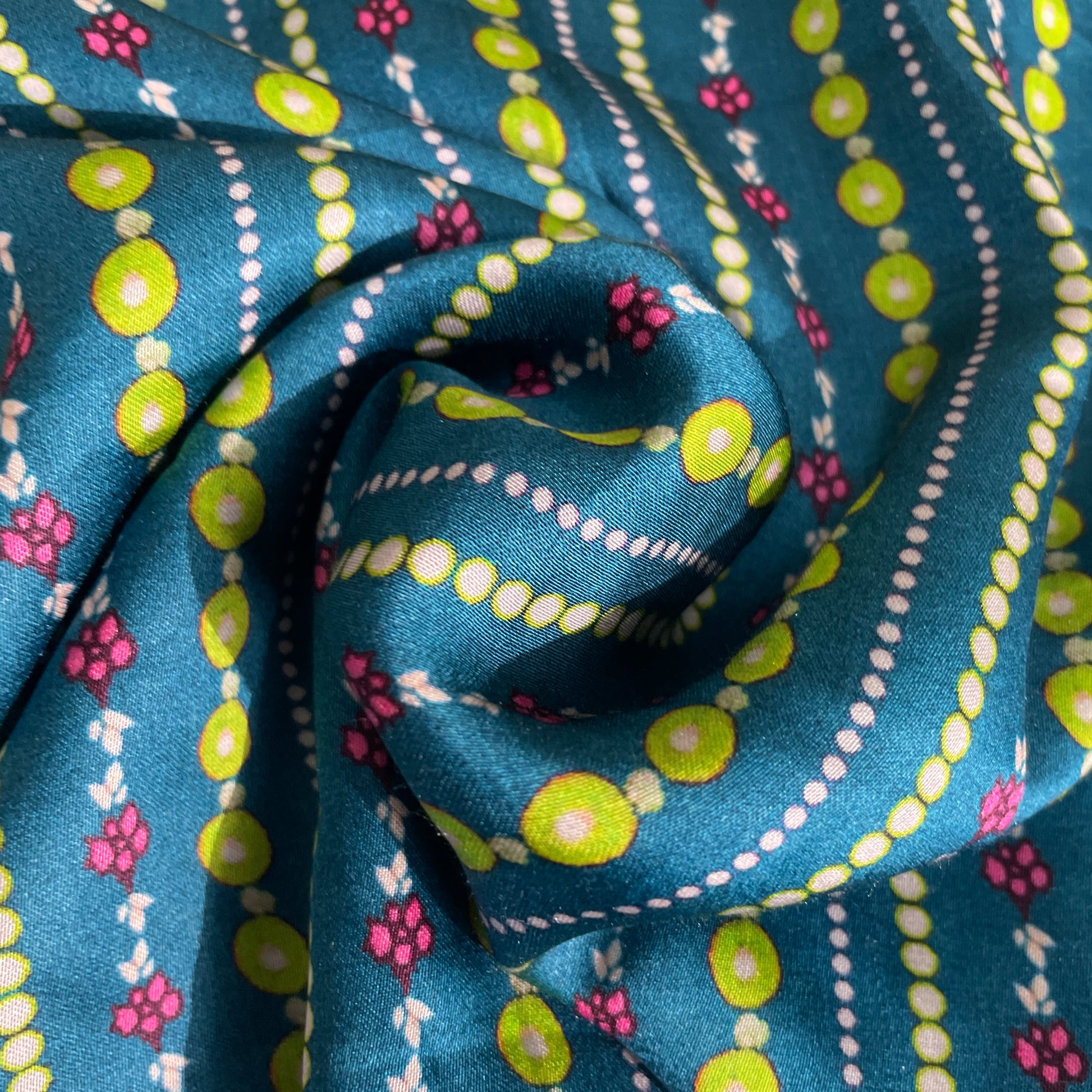Blue Geometrical Print Modal Satin Fabric