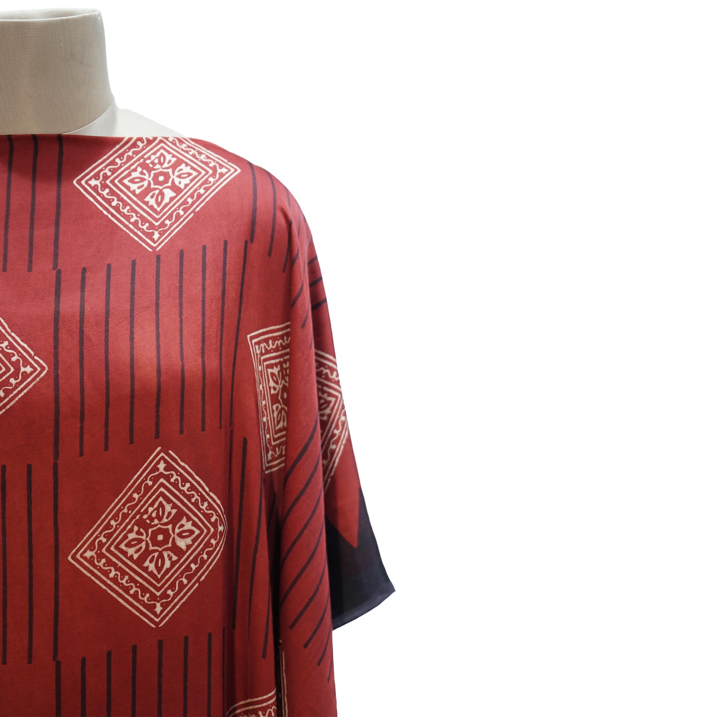 Red Ajrakh print Modal Silk Kaftan EEG-31638