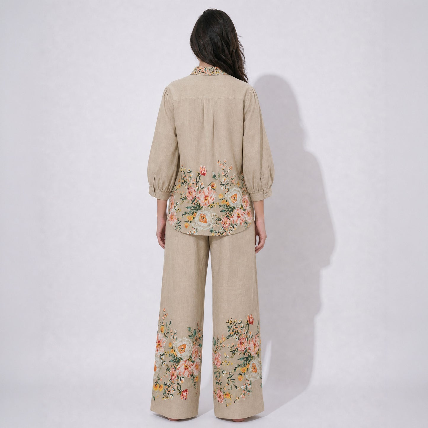 Khaki Floral Thread Embroidery Cotton Lawn Coord Set SM-31937