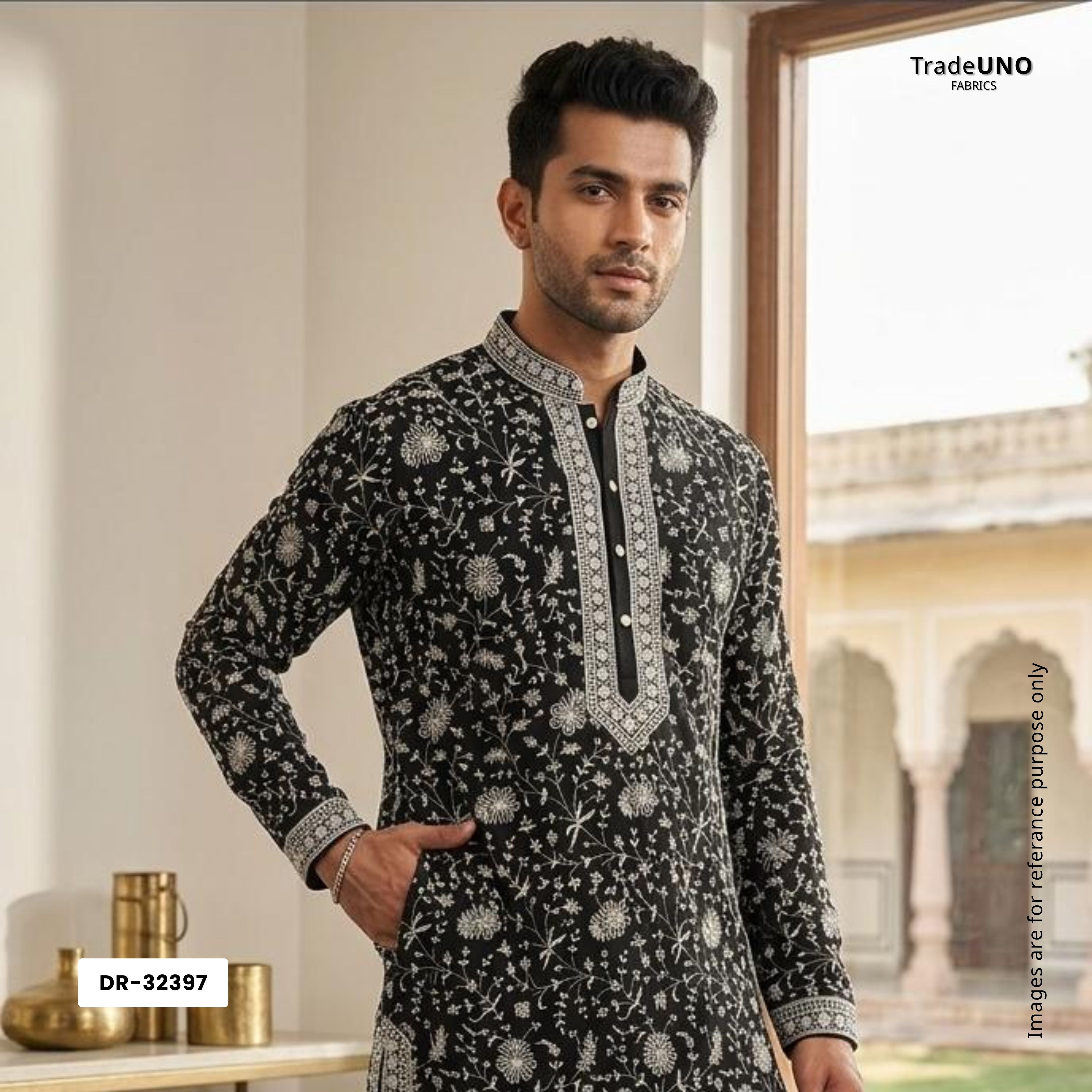 Black Jaal Embroidery Georgette Fabric DR-32397 - TradeUNO