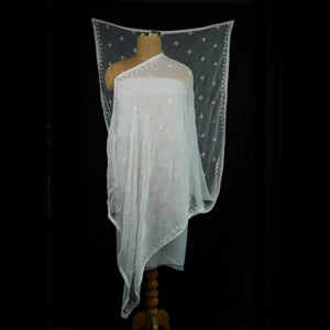 White Dyeable embroidery Chiffon Dupatta SST-31011 - TradeUNO