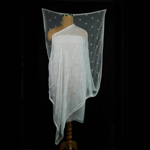 White Dyeable embroidery Chiffon Dupatta SST-31011