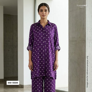 Purple Bandhani Print Modal Satin Fabric EEG-32226 - TradeUNO
