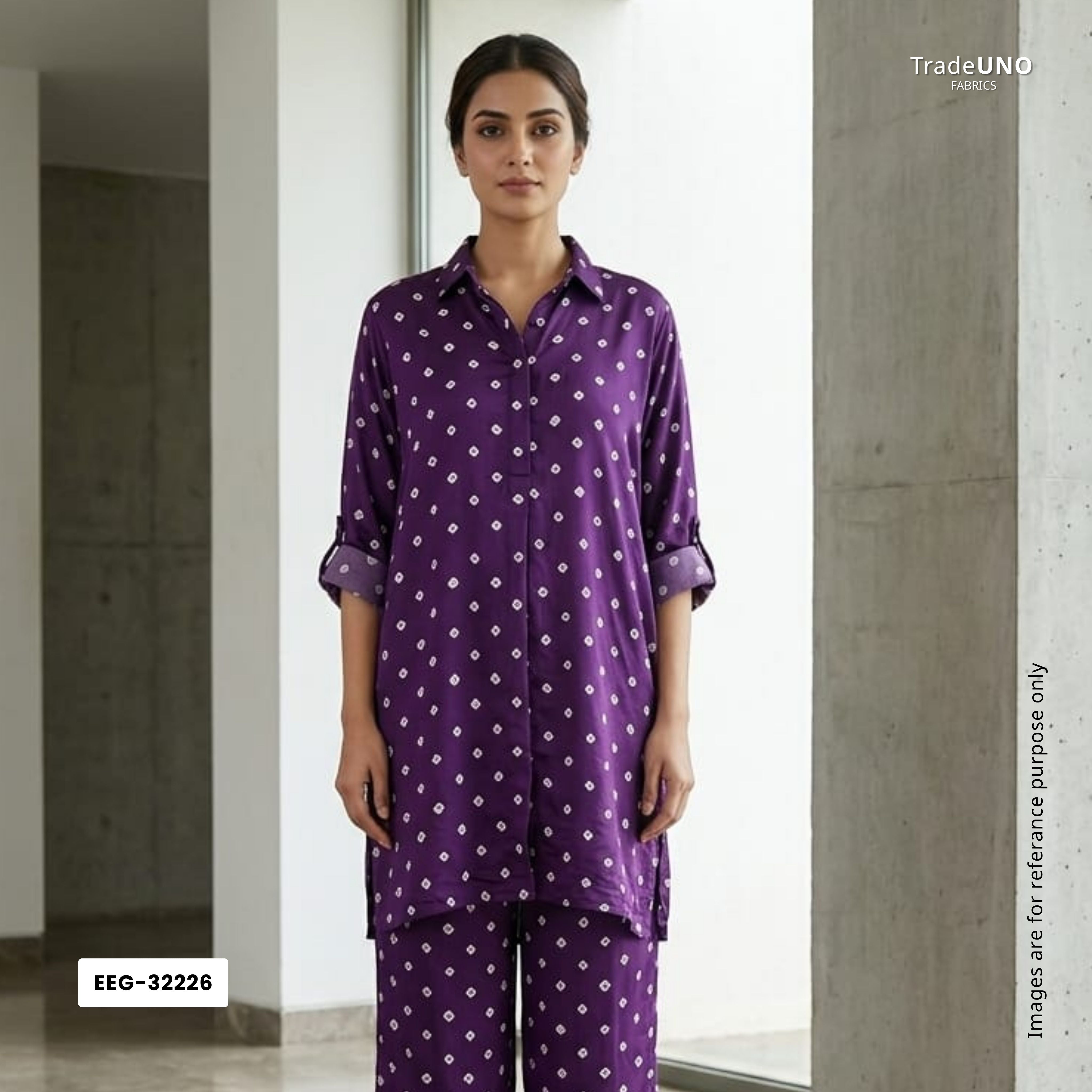 Purple Bandhani Print Modal Satin Fabric EEG-32226 - TradeUNO