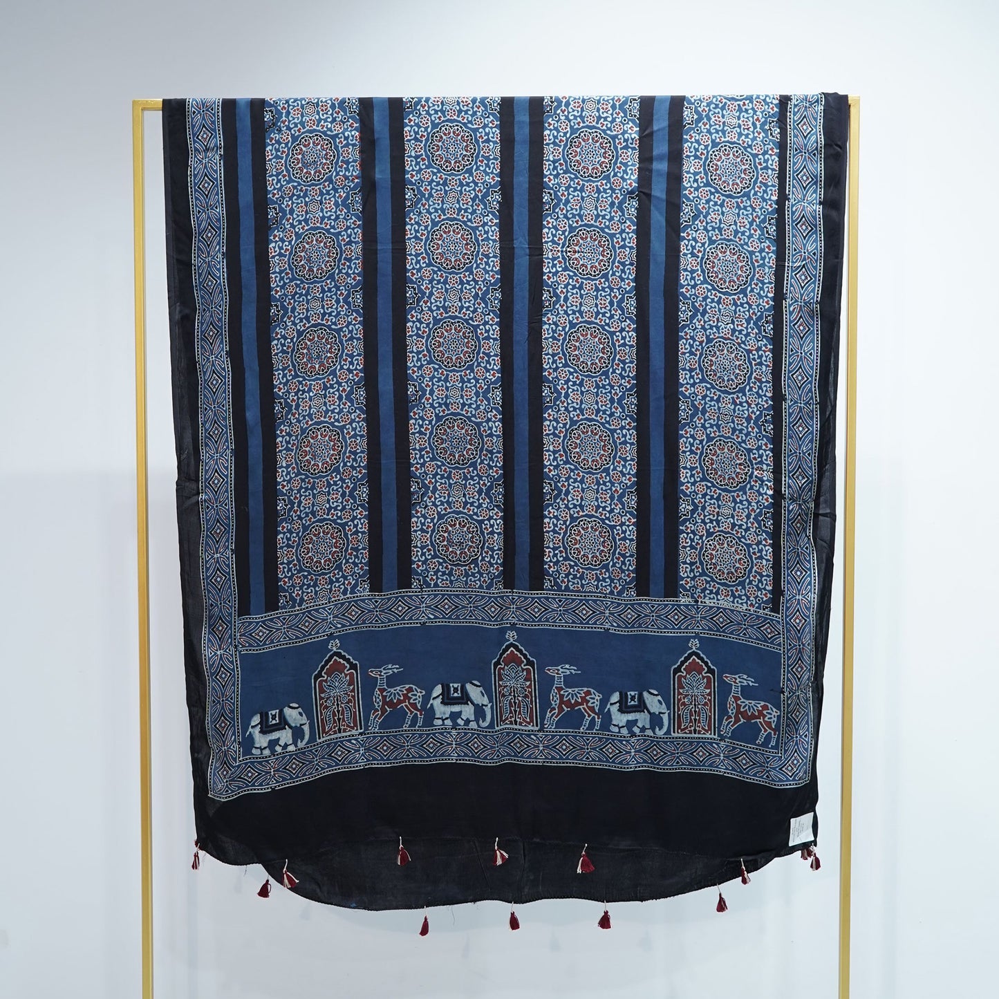 Black with Teal Blue Ajrakh print Modal Silk Kaftan EEG-31612