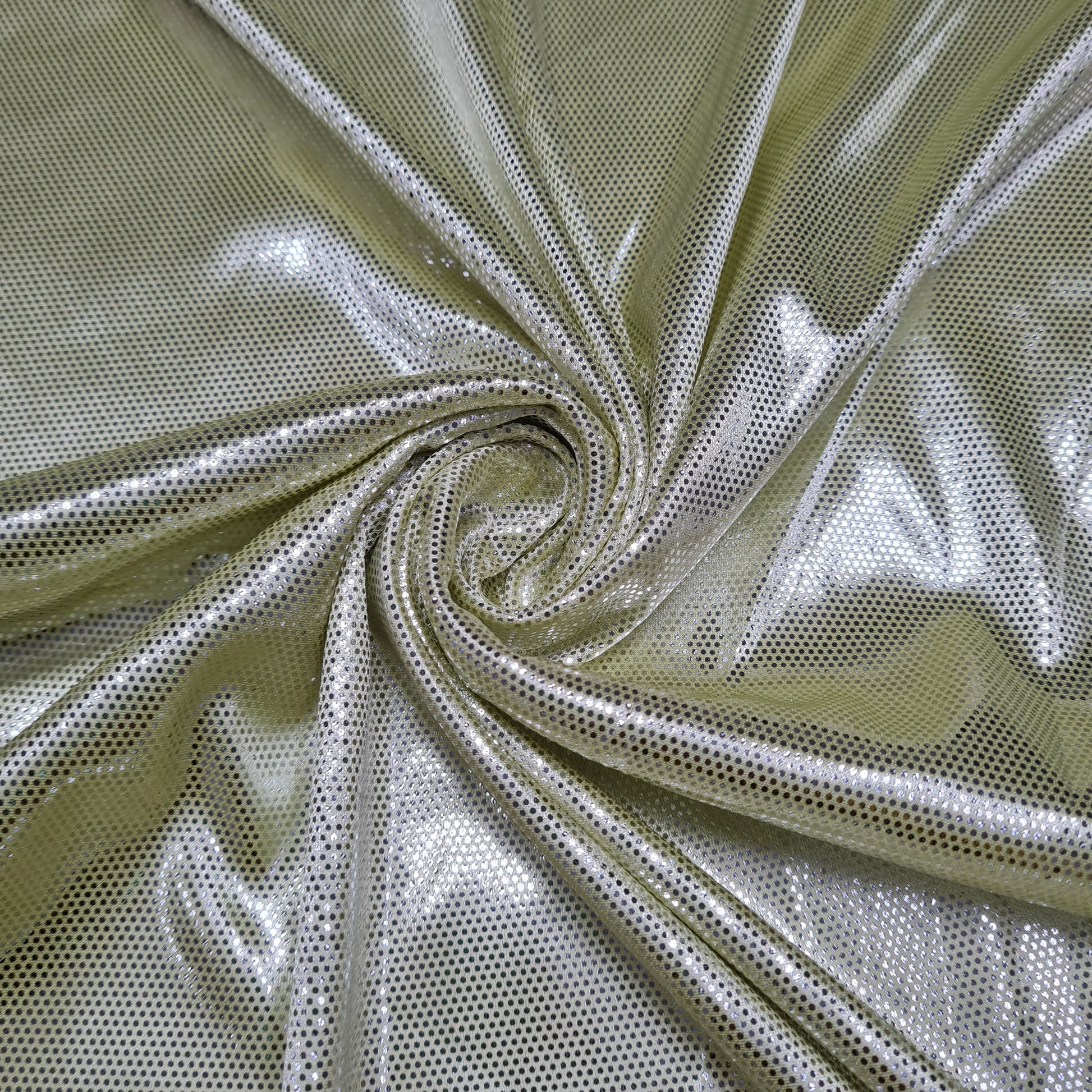 Pastel Yellow Imported Shimmer Foil Knit Lycra Fabric - TradeUNO