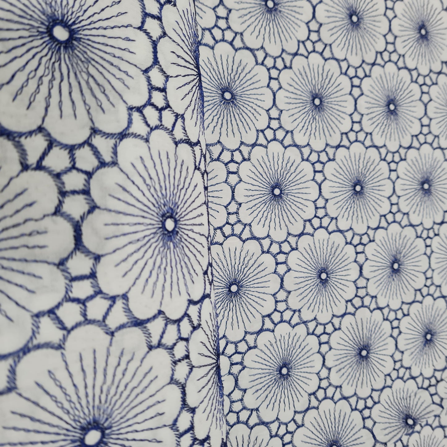 White & Purple Floral Thread Embroidery Cotton Fabric - TradeUNO