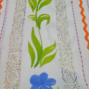 Off White & Multicolor Floral Hand Paint Mukaish Work Thread Embroider - TradeUNO