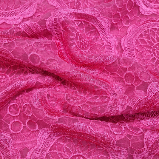 Pink Floral Embroidery Organza Fabric