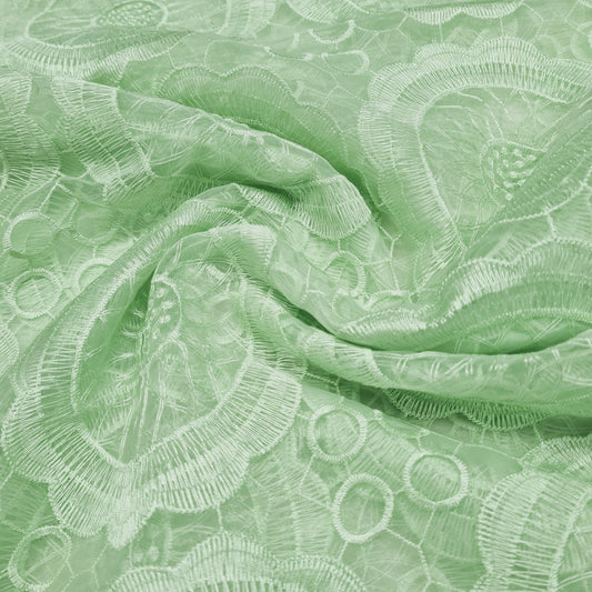 Mint Green Floral Embroidery Organza Fabric